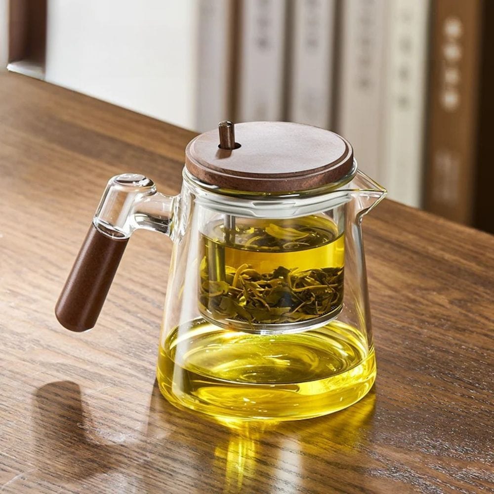 Théière individuelle à filtre intégré verre & noyer 650 ml