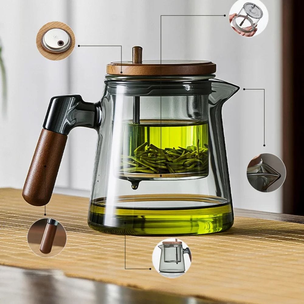 Théière individuelle à filtre intégré verre & noyer 650 ml