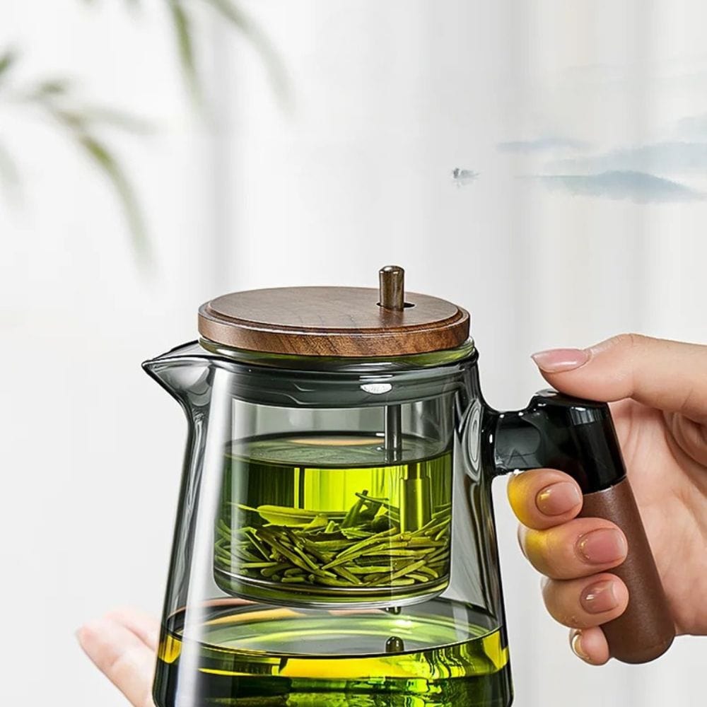 Théière individuelle à filtre intégré verre & noyer 650 ml