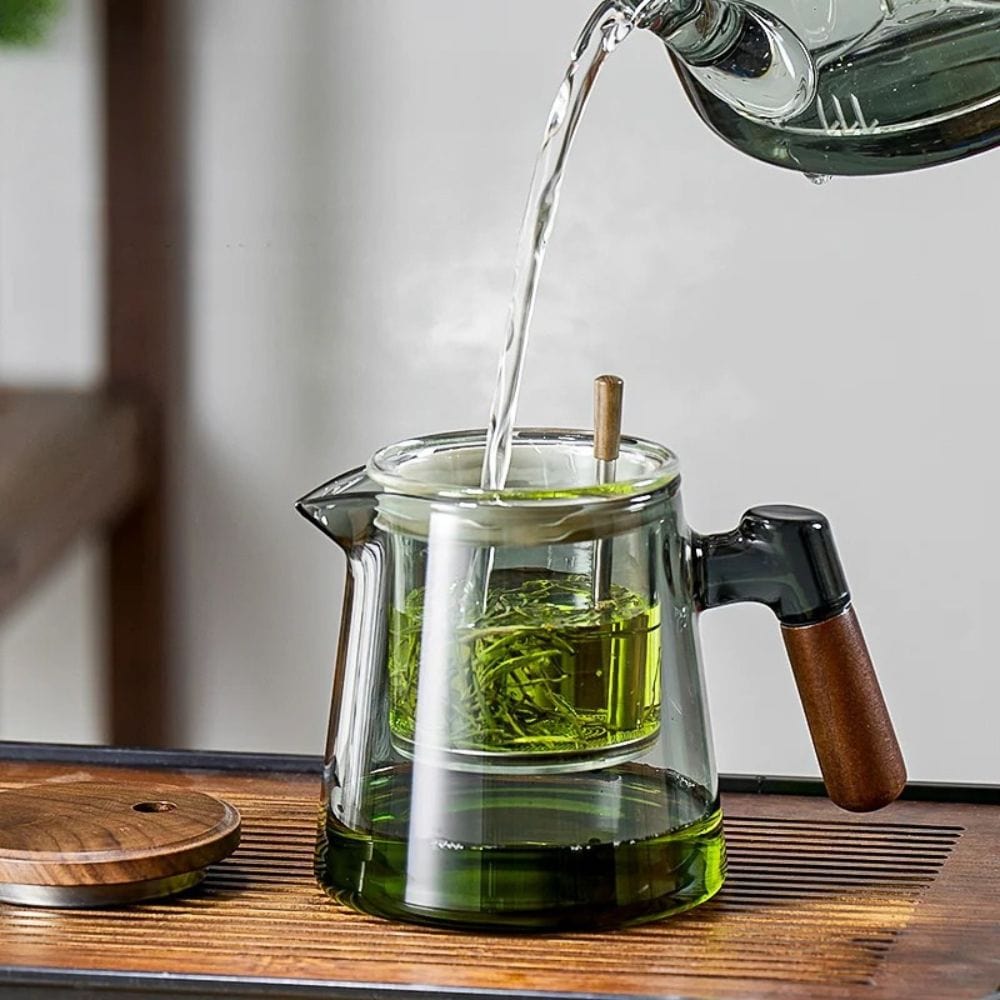 Théière individuelle à filtre intégré verre & noyer 650 ml