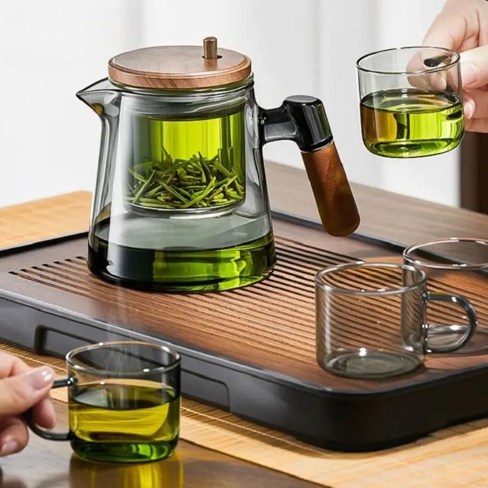 Théière individuelle à filtre intégré verre & noyer 650 ml