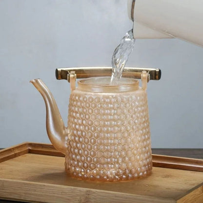 Théière japonaise martelée en verre poignée cuivre 1,5 L